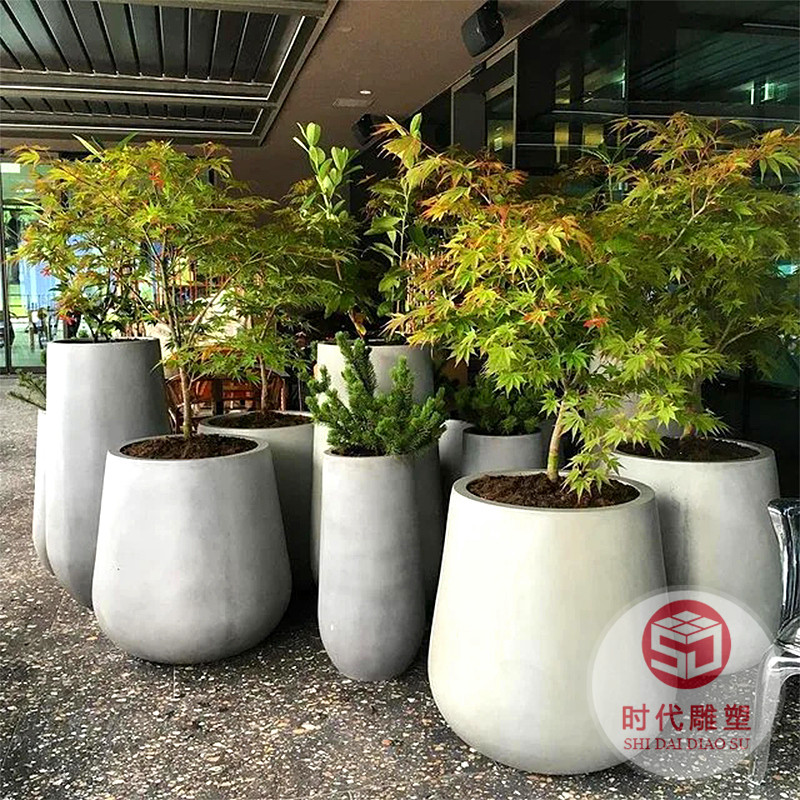 玻璃鋼橢圓花盆商場(chǎng)酒店美陳簡(jiǎn)約組合戶外白色花瓶花器裝飾定制款
