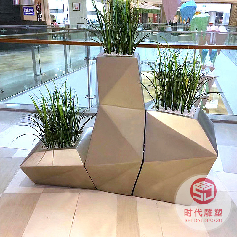 玻璃鋼花盆組合戶外美陳花箱商場(chǎng)景觀花缽落地簡(jiǎn)約異形大花槽定制