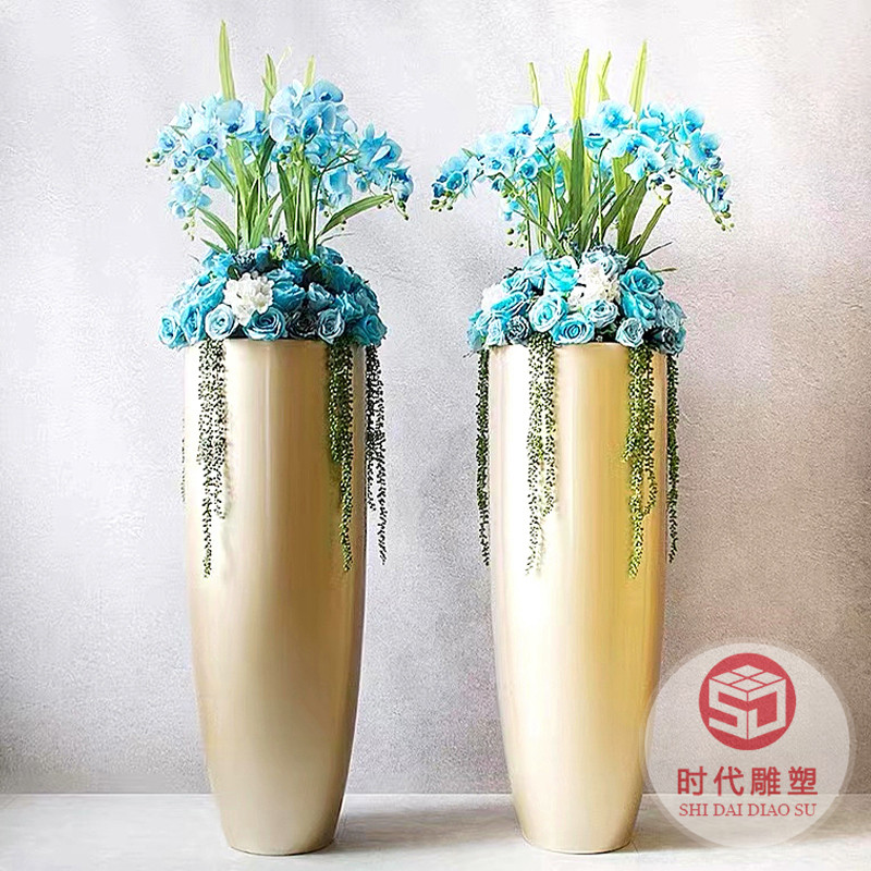 簡約歐式玻璃鋼藝術(shù)花盆園林景觀種植池圓形花缽大口徑落地大花盆