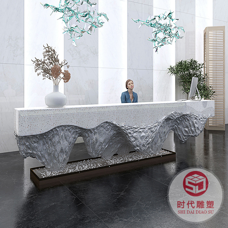 創(chuàng)意異形玻璃鋼烤漆前臺(tái)大型公司訂做大堂接待售樓部服務(wù)吧臺(tái)定制