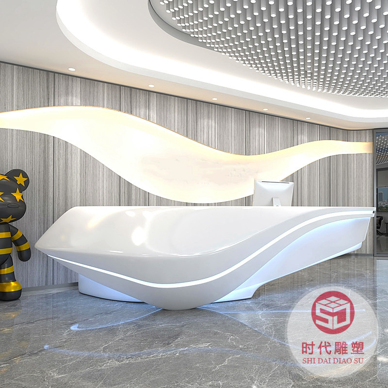 前臺接待臺高端玻璃鋼烤漆吧臺醫(yī)療美容院簡約酒店收銀臺異形定制