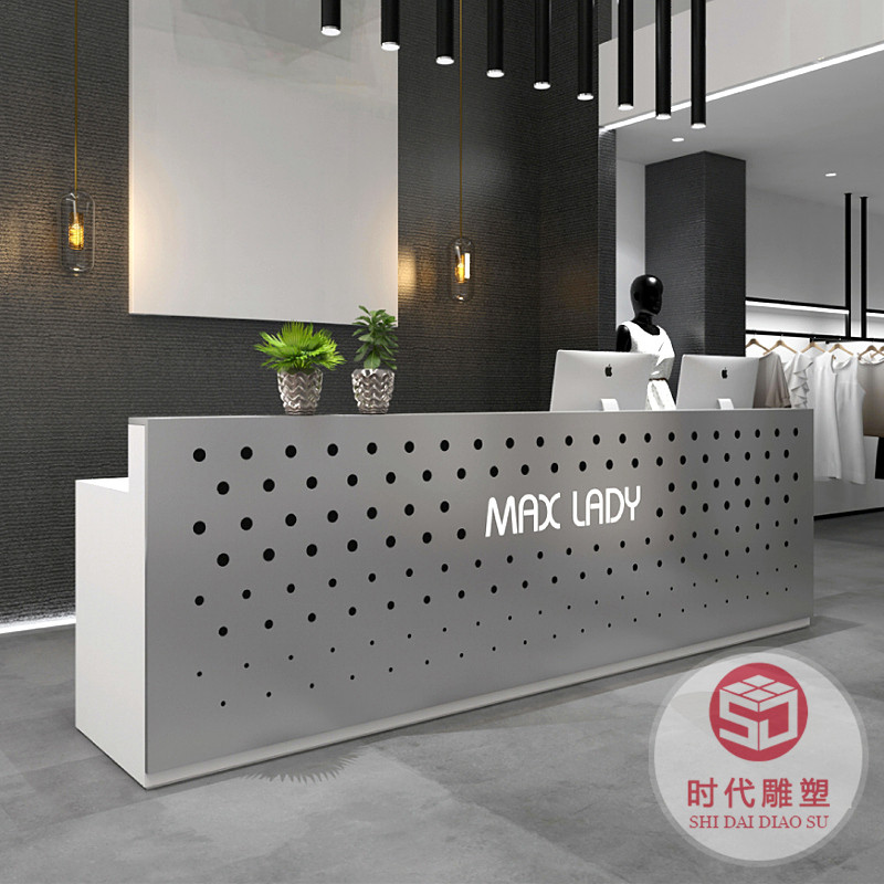創(chuàng)意玻璃鋼烤漆前臺定制酒店公司高端接待臺美容院收銀臺異形吧臺