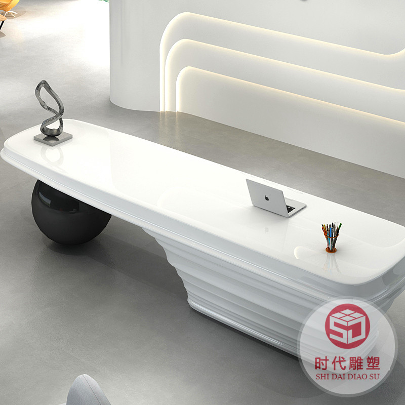 定制創(chuàng)意異形藝術(shù)玻璃鋼烤漆吧臺收銀臺大堂美容院公司前臺接待臺