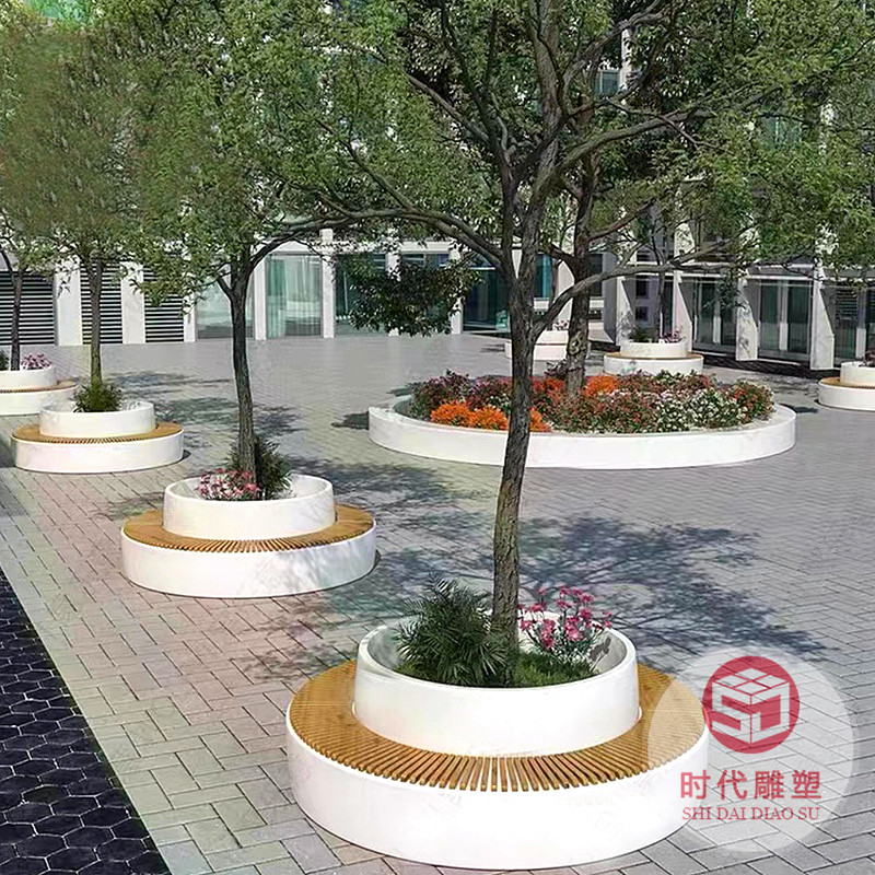 定制戶外玻璃鋼樹池坐凳異形景觀園林花壇座椅商場(chǎng)休息圍樹休閑椅