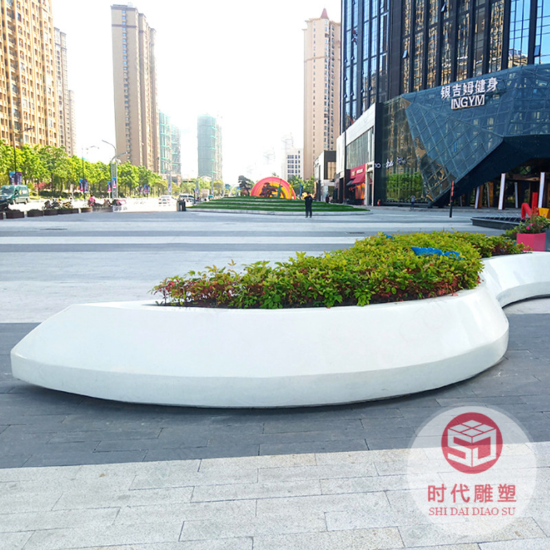 商業(yè)美陳玻璃鋼樹池售樓部帶花盆座椅組合戶外園林景觀移動(dòng)大花箱