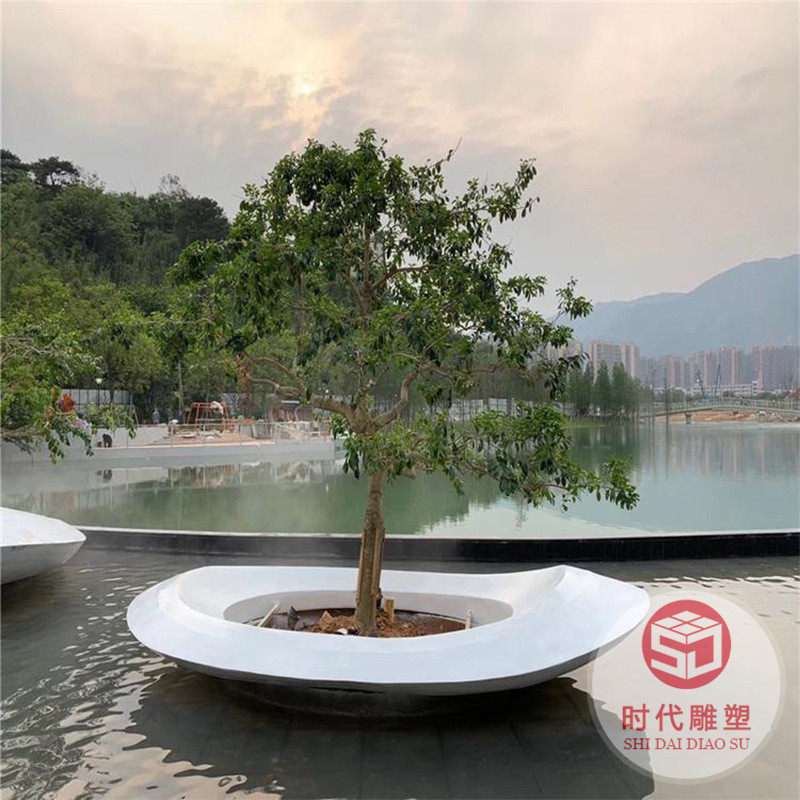 大型玻璃鋼種植池戶外綠化園林商場(chǎng)休閑座椅玻璃鋼樹池坐凳雕塑